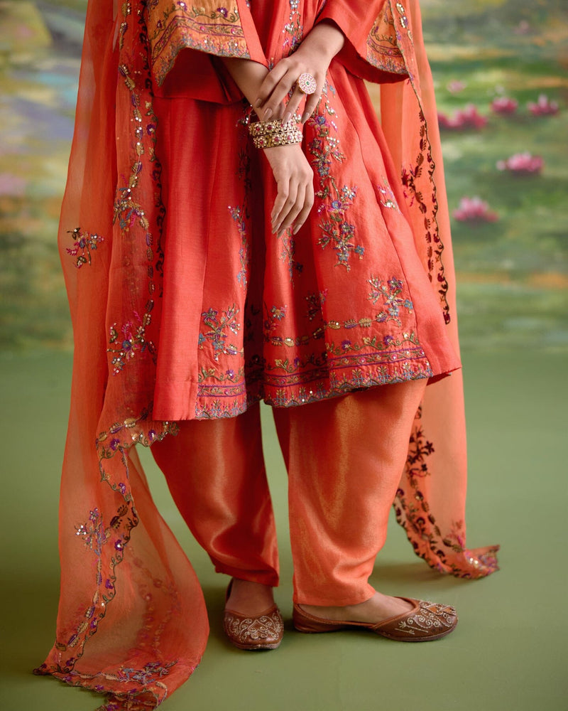 JOR BAAGH ORANGE-SET OF 3 ( kurta, pant & dupatta) Naaz By Noor 