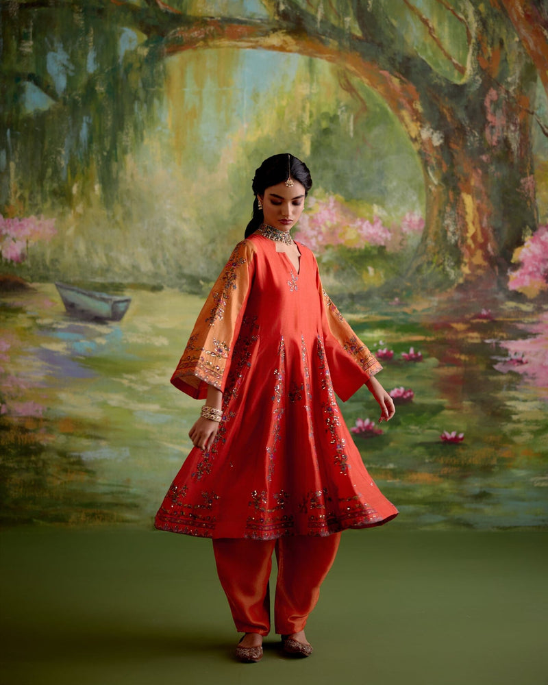 JOR BAAGH ORANGE-SET OF 3 ( kurta, pant & dupatta) Naaz By Noor 