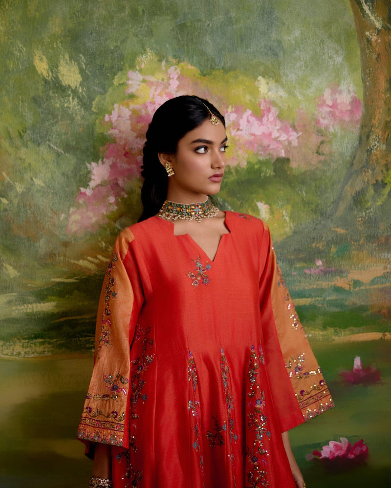 JOR BAAGH ORANGE-SET OF 3 ( kurta, pant & dupatta) Naaz By Noor 