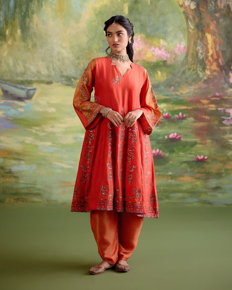 JOR BAAGH ORANGE-SET OF 3 ( kurta, pant & dupatta) Naaz By Noor 