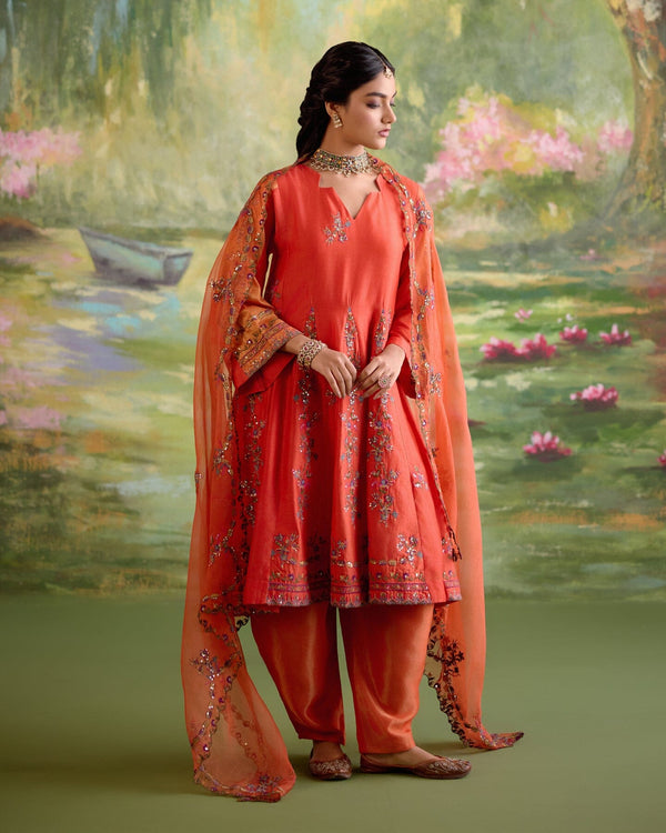 JOR BAAGH ORANGE-SET OF 3 ( kurta, pant & dupatta) Naaz By Noor 