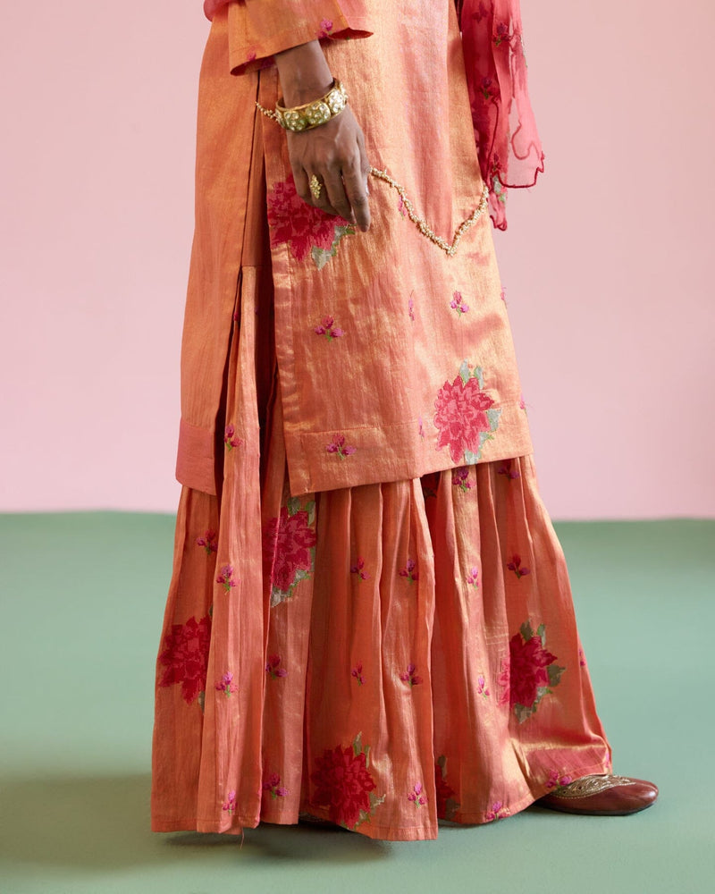 JOR BAAGH PASTEL RED-SET OF 3( kurta,sharara & dupatta) Naaz By Noor 