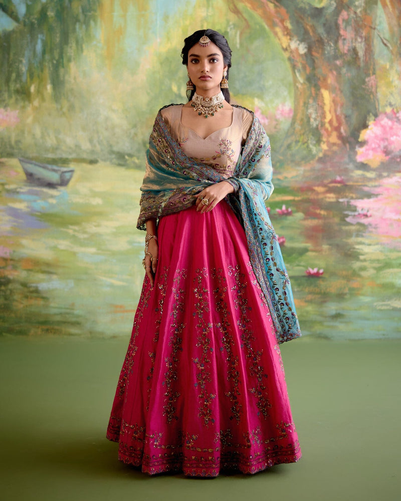 JOR BAAGH RANI PINK LEHENGA-SET OF 3 ( blouse, lehenga & dupatta) Naaz By Noor 