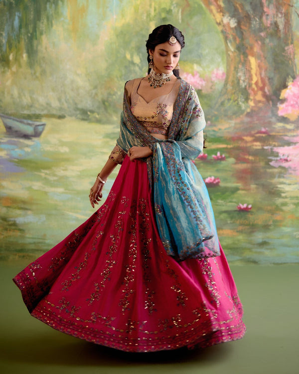 JOR BAAGH RANI PINK LEHENGA-SET OF 3 ( blouse, lehenga & dupatta) Naaz By Noor 