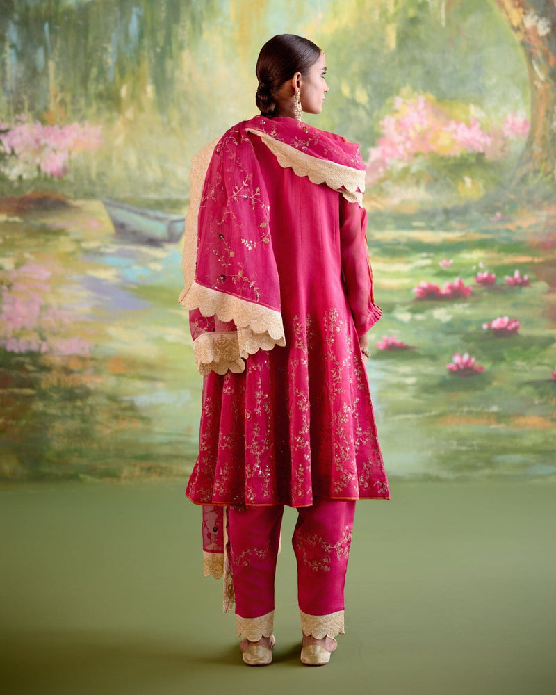 JOR BAAGH RANI PINK- SET OF 3( kurta, pant & dupatta) Naaz By Noor 