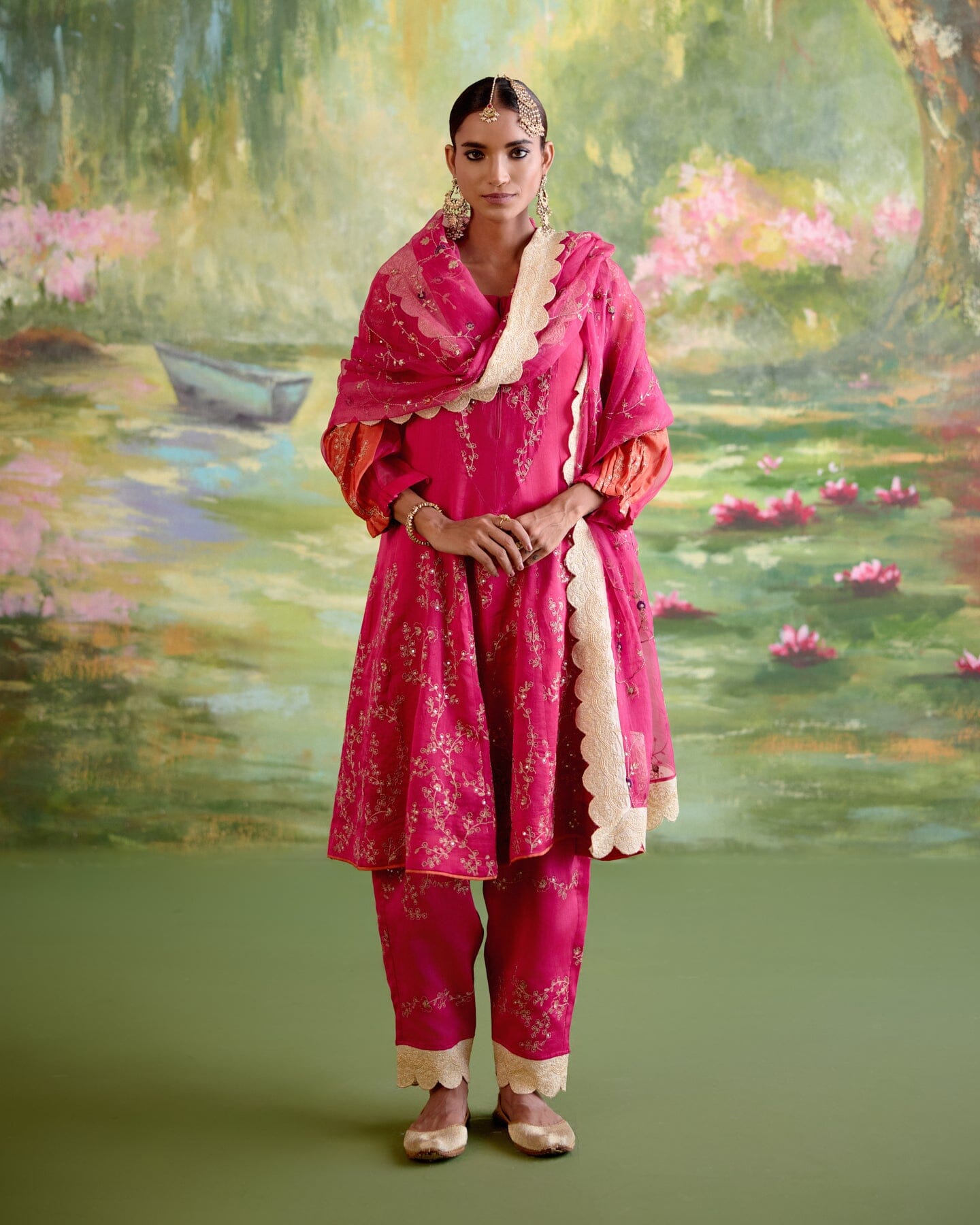 JOR BAAGH RANI PINK- SET OF 3( kurta, pant & dupatta) Naaz By Noor 