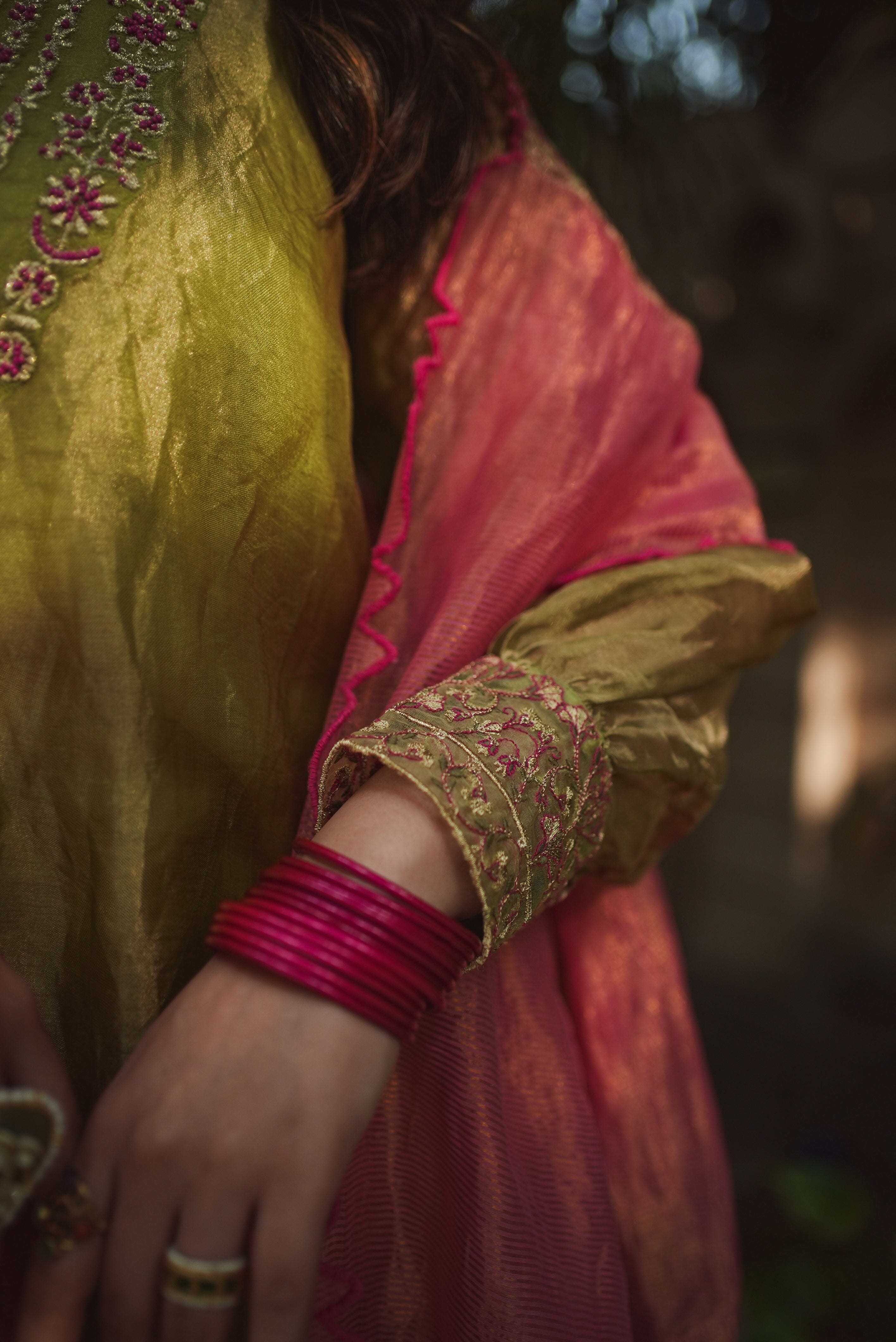 JOR BAAGH SOFT GREEN & HOT PINK SET OF 3( kurta, pant & dupatta) Naaz By Noor 