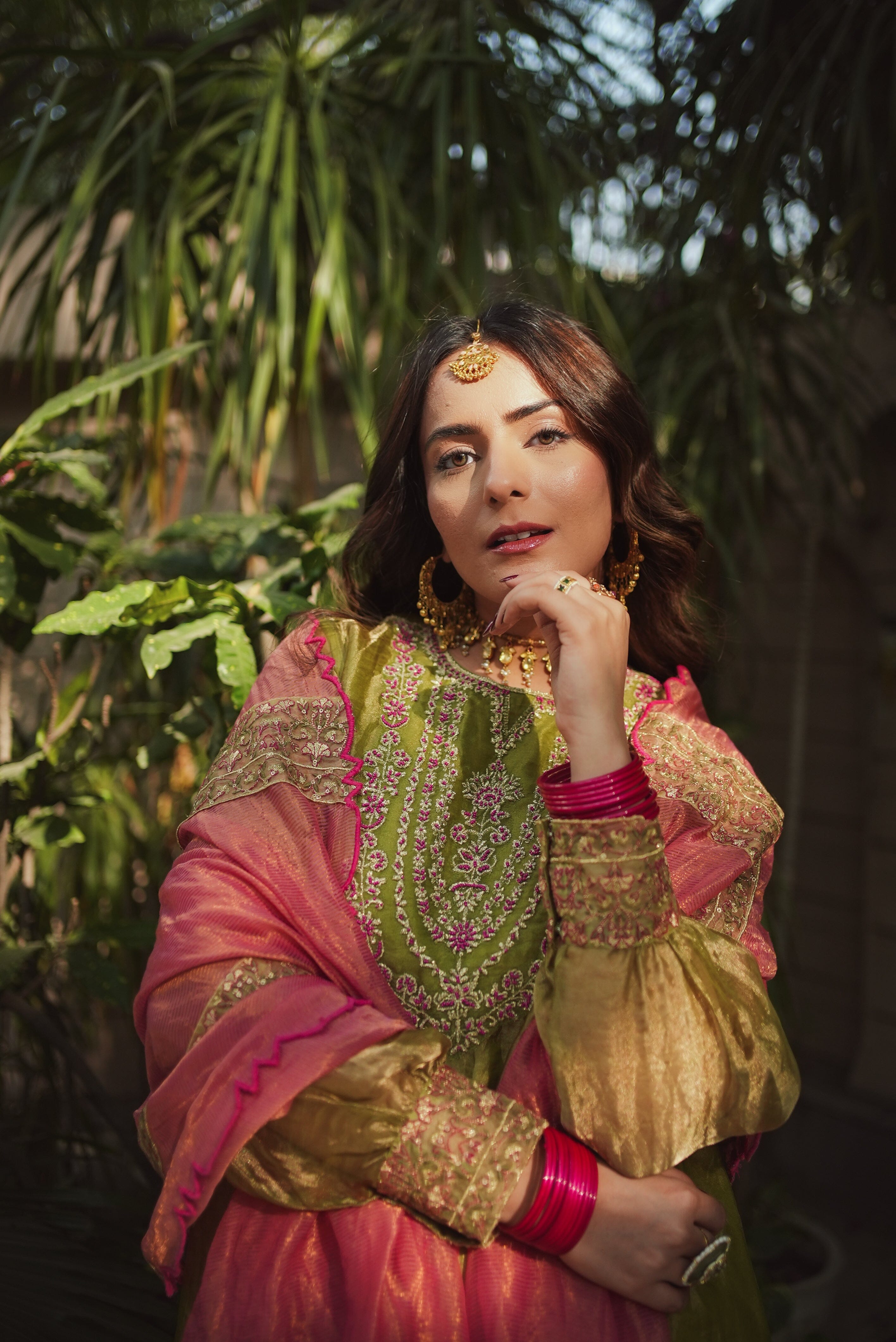 JOR BAAGH SOFT GREEN & HOT PINK SET OF 3( kurta, pant & dupatta) Naaz By Noor 