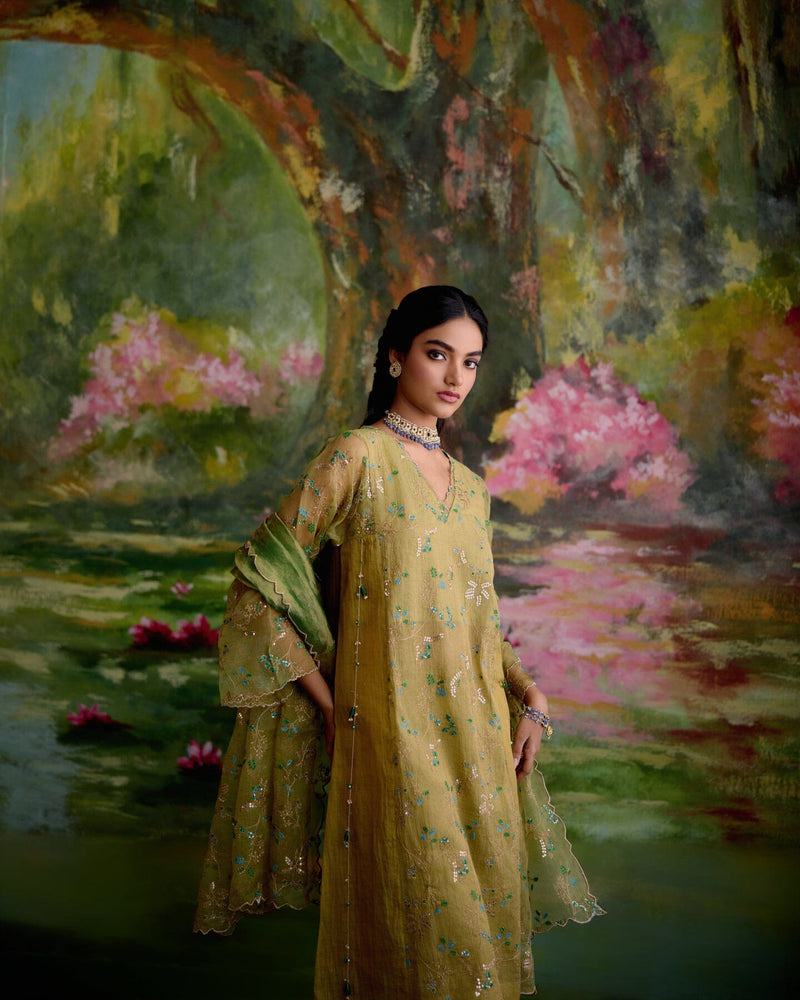JOR BAAGH SOFT GREEN-SET OF 3( kurta, pant & dupatta) Naaz By Noor 