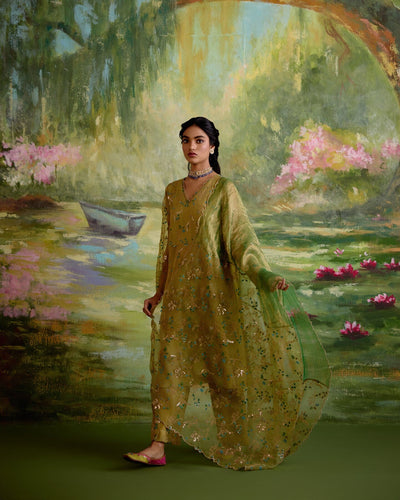 JOR BAAGH SOFT GREEN-SET OF 3( kurta, pant & dupatta) Naaz By Noor 