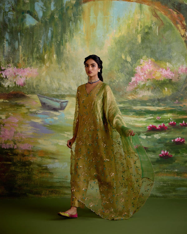 JOR BAAGH SOFT GREEN-SET OF 3( kurta, pant & dupatta) Naaz By Noor 