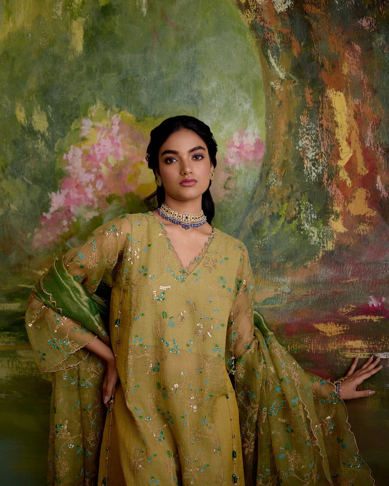 JOR BAAGH SOFT GREEN-SET OF 3( kurta, pant & dupatta) Naaz By Noor 