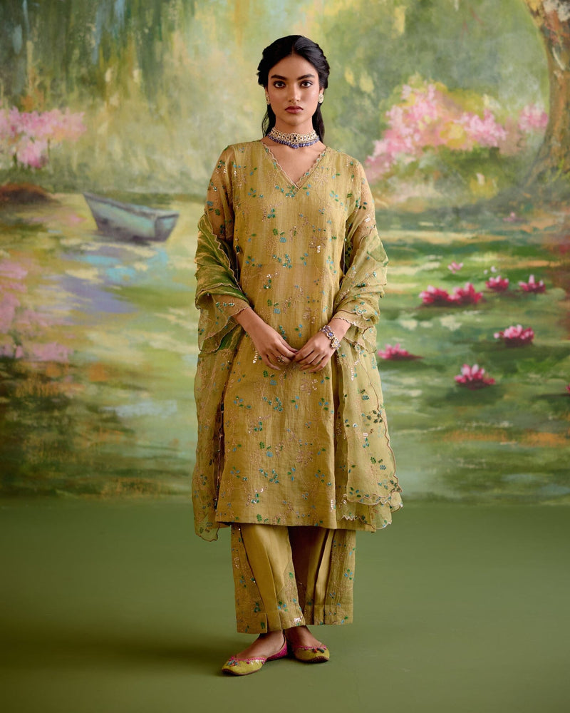 JOR BAAGH SOFT GREEN-SET OF 3( kurta, pant & dupatta) Naaz By Noor 