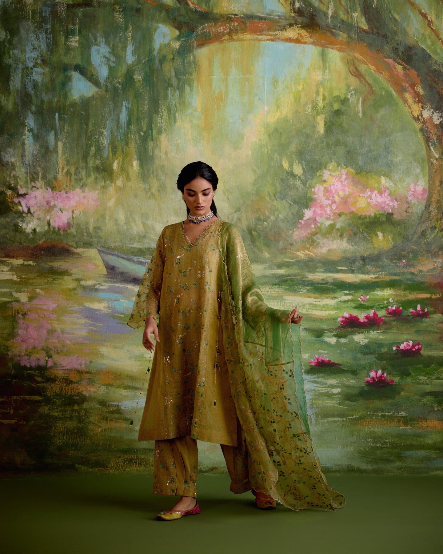 JOR BAAGH SOFT GREEN-SET OF 3( kurta, pant & dupatta) Naaz By Noor 