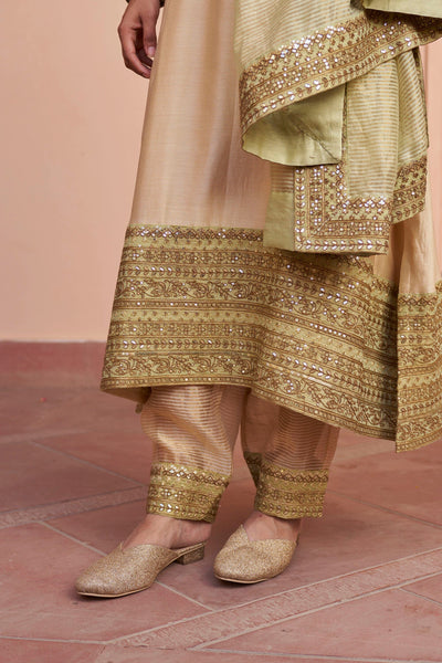 kikli beige-set of 3(kurta, pant & dupatta) Naaz By Noor 