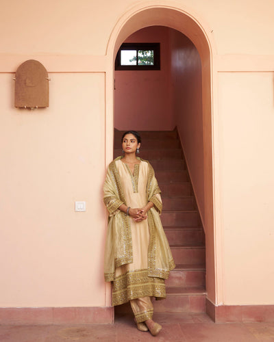 kikli beige-set of 3(kurta, pant & dupatta) Naaz By Noor 