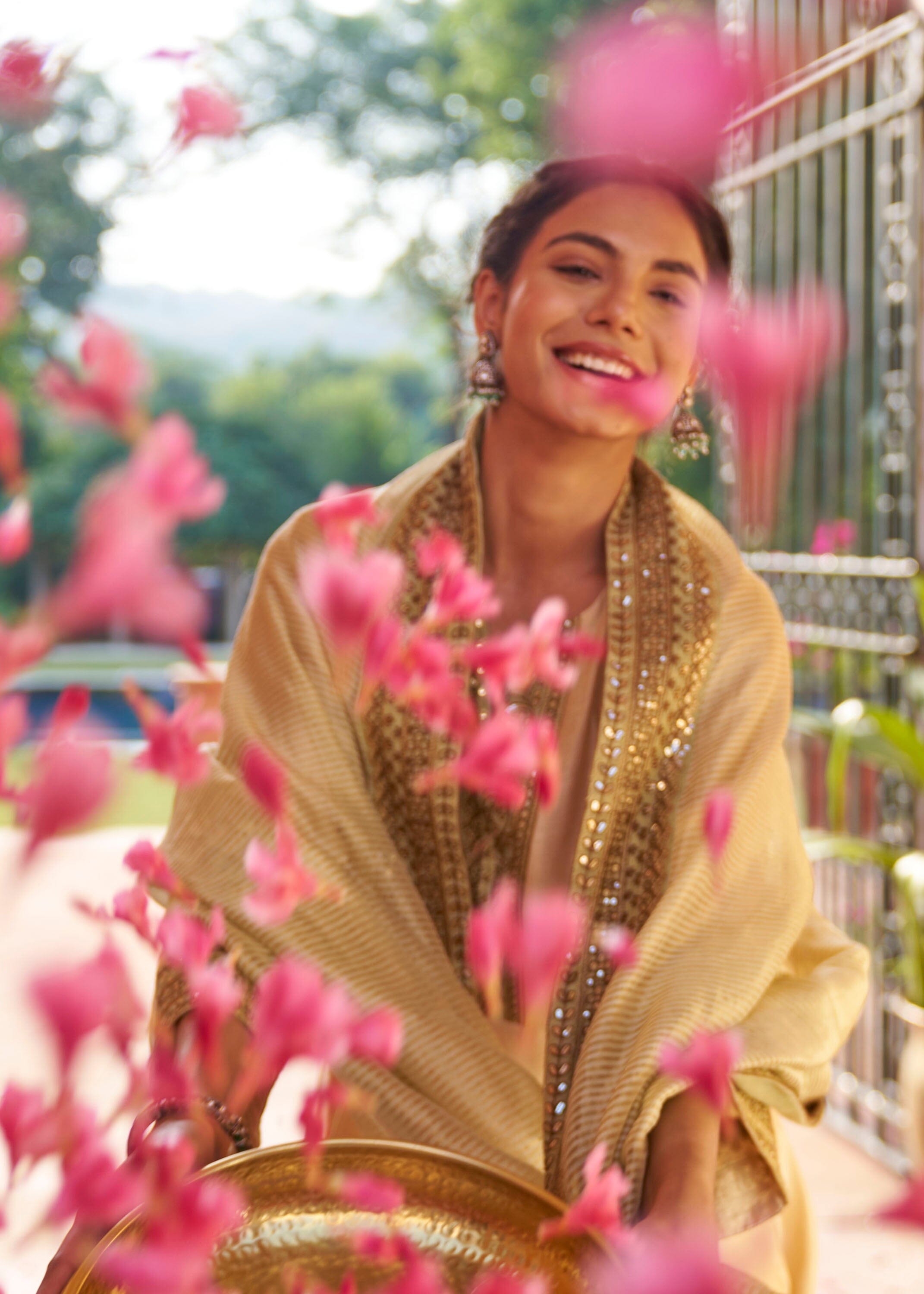 kikli beige-set of 3(kurta, pant & dupatta) Naaz By Noor 