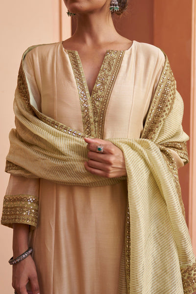 kikli beige-set of 3(kurta, pant & dupatta) Naaz By Noor 