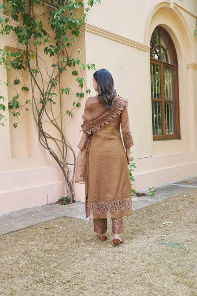 kikli brown-set of 3(kurta, pant & dupatta) Naaz By Noor 