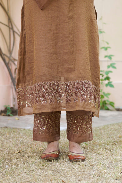 kikli brown-set of 3(kurta, pant & dupatta) Naaz By Noor 