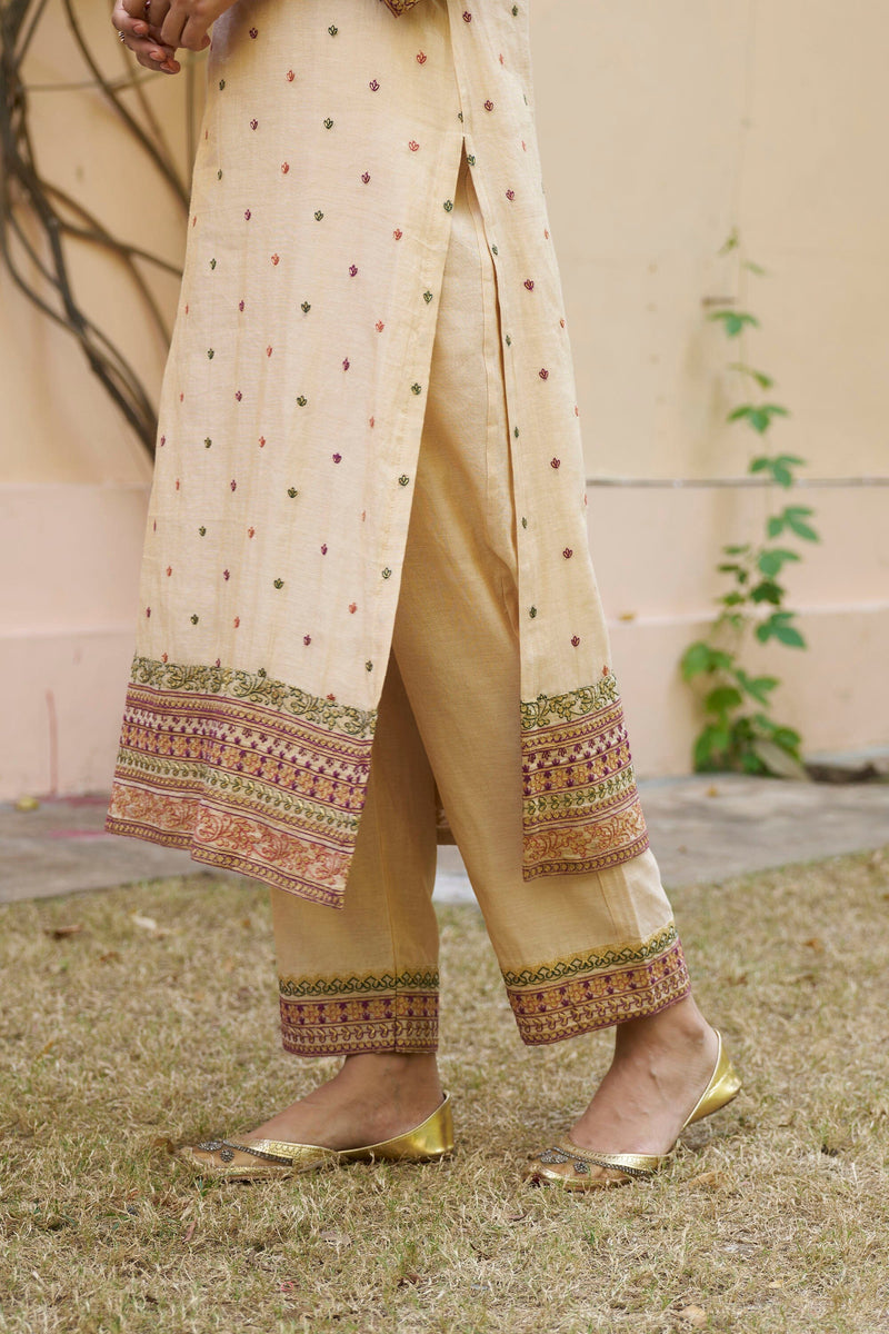 Mens Brocade Silk Kurta Pyjama Set - Cream | Mens Contemporary Wear |  Chiro's By Jigyasa