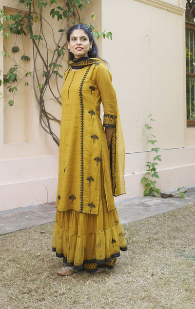 kikli golden mustard-set of 3 (kurta, sharara & dupatta) Naaz By Noor 