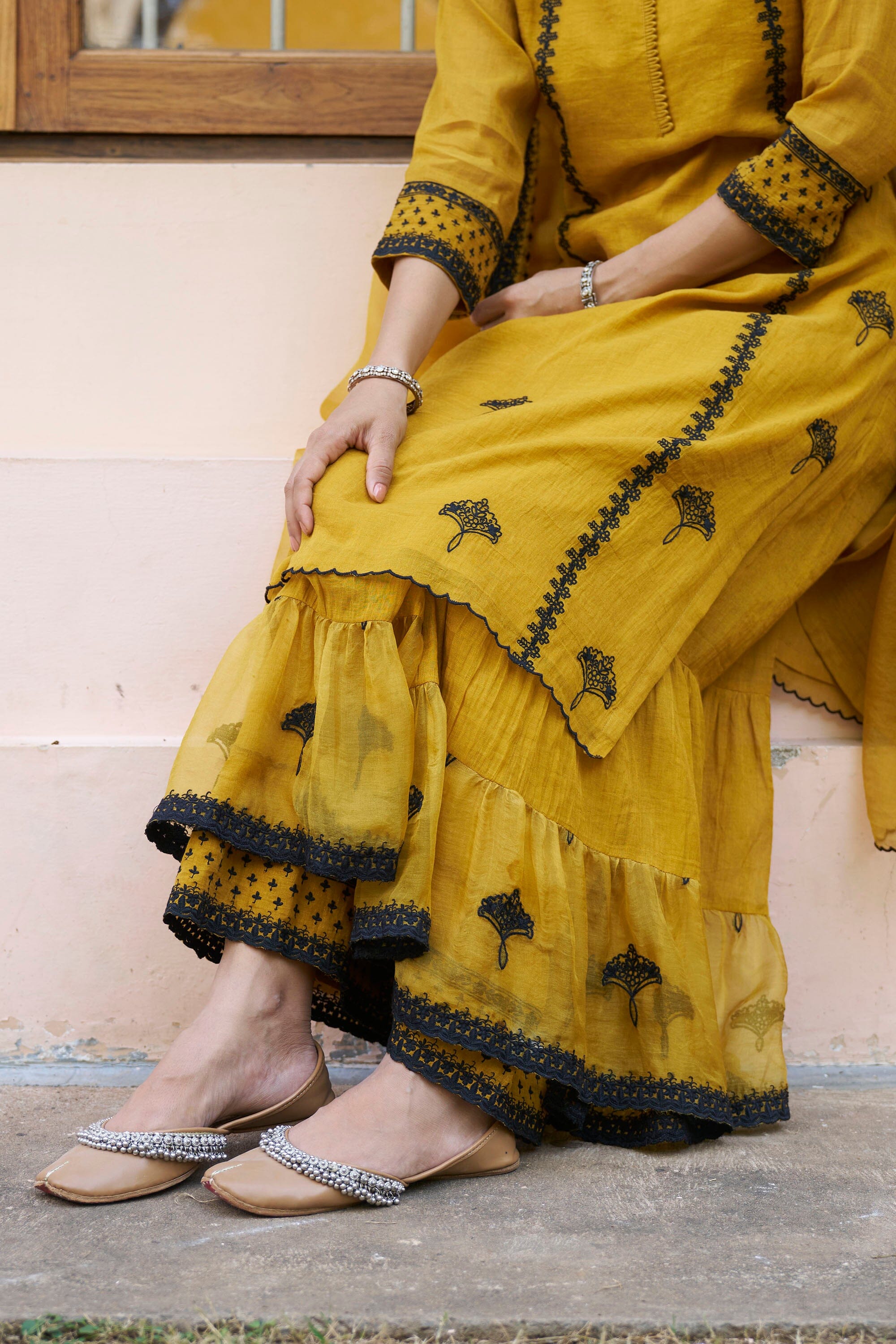 kikli golden mustard-set of 3 (kurta, sharara & dupatta) Naaz By Noor 