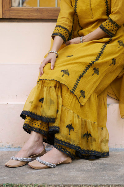 kikli golden mustard-set of 3 (kurta, sharara & dupatta) Naaz By Noor 