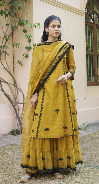 kikli golden mustard-set of 3 (kurta, sharara & dupatta) Naaz By Noor 