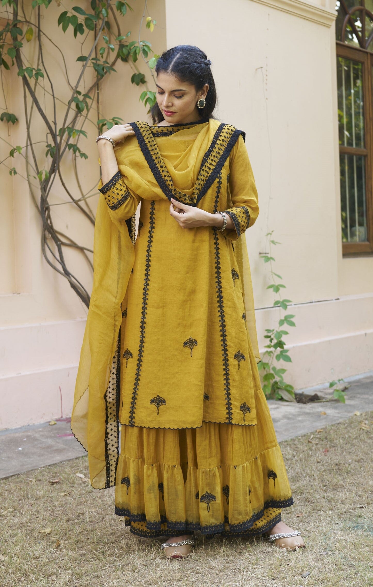 kikli golden mustard-set of 3 (kurta, sharara & dupatta) Naaz By Noor 