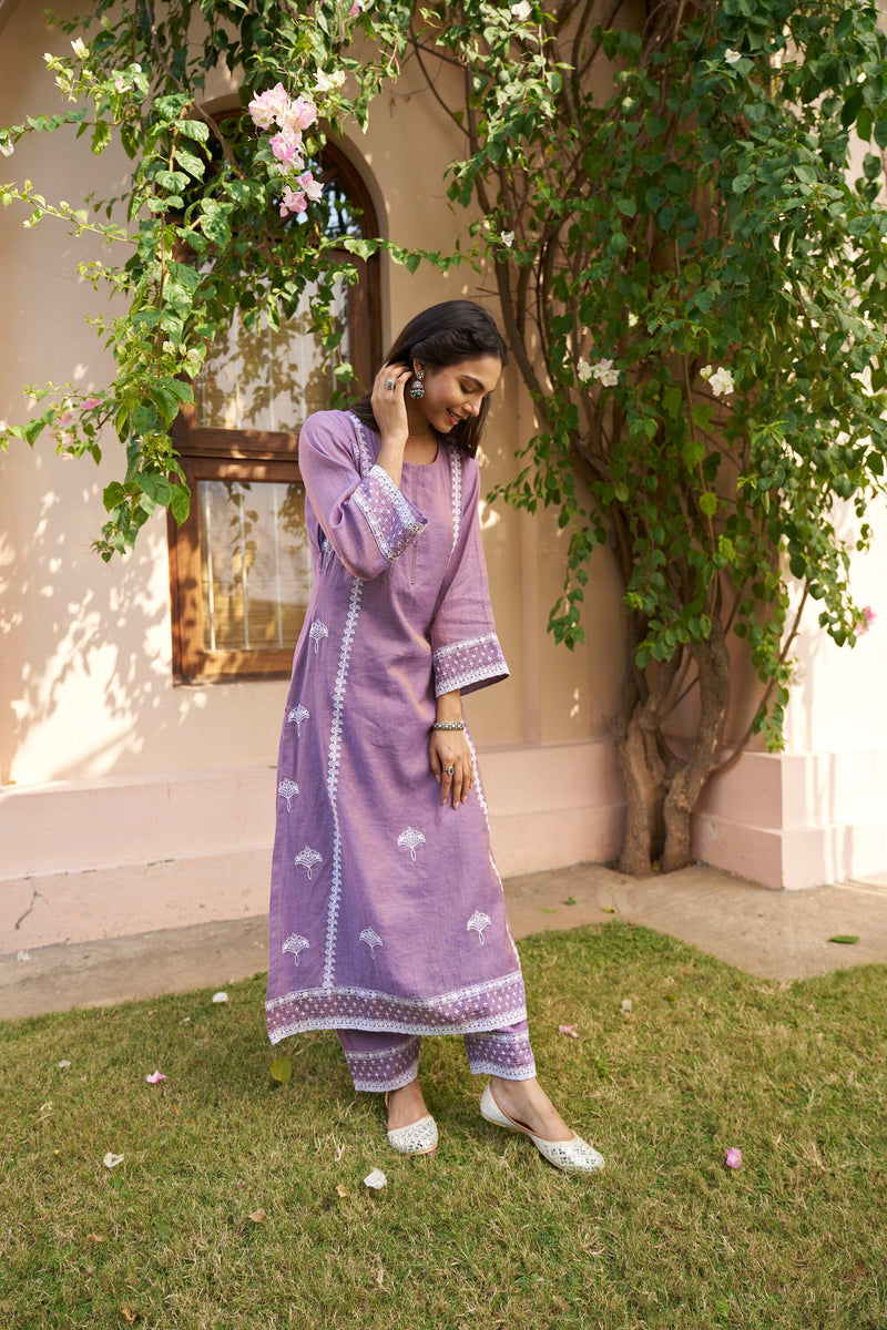 kikli lilac- set of 3(kurta,pant & dupatta) Naaz By Noor 