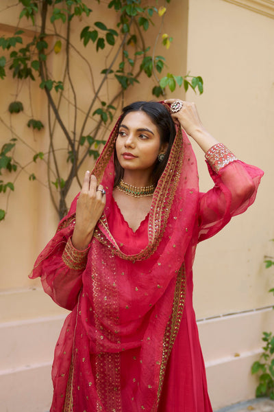 kikli red-set of 3(kurta,pant & dupatta) Naaz By Noor 