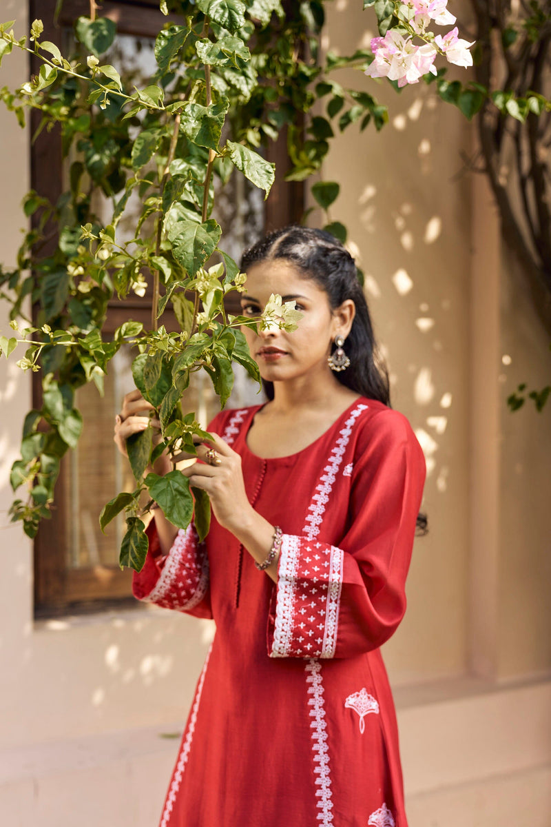 Black & White Kalamkari Kurti Set - Byhand Kochi