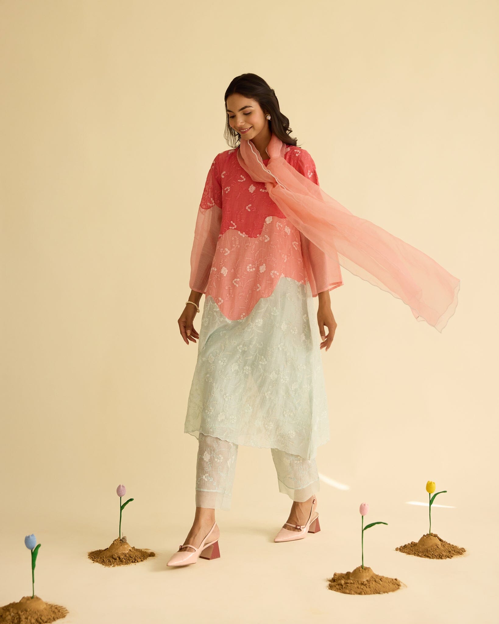 KIND FLOWER CHILD -SET OF 3( KURTA, PANT & DUPATTA) Naaz By Noor 