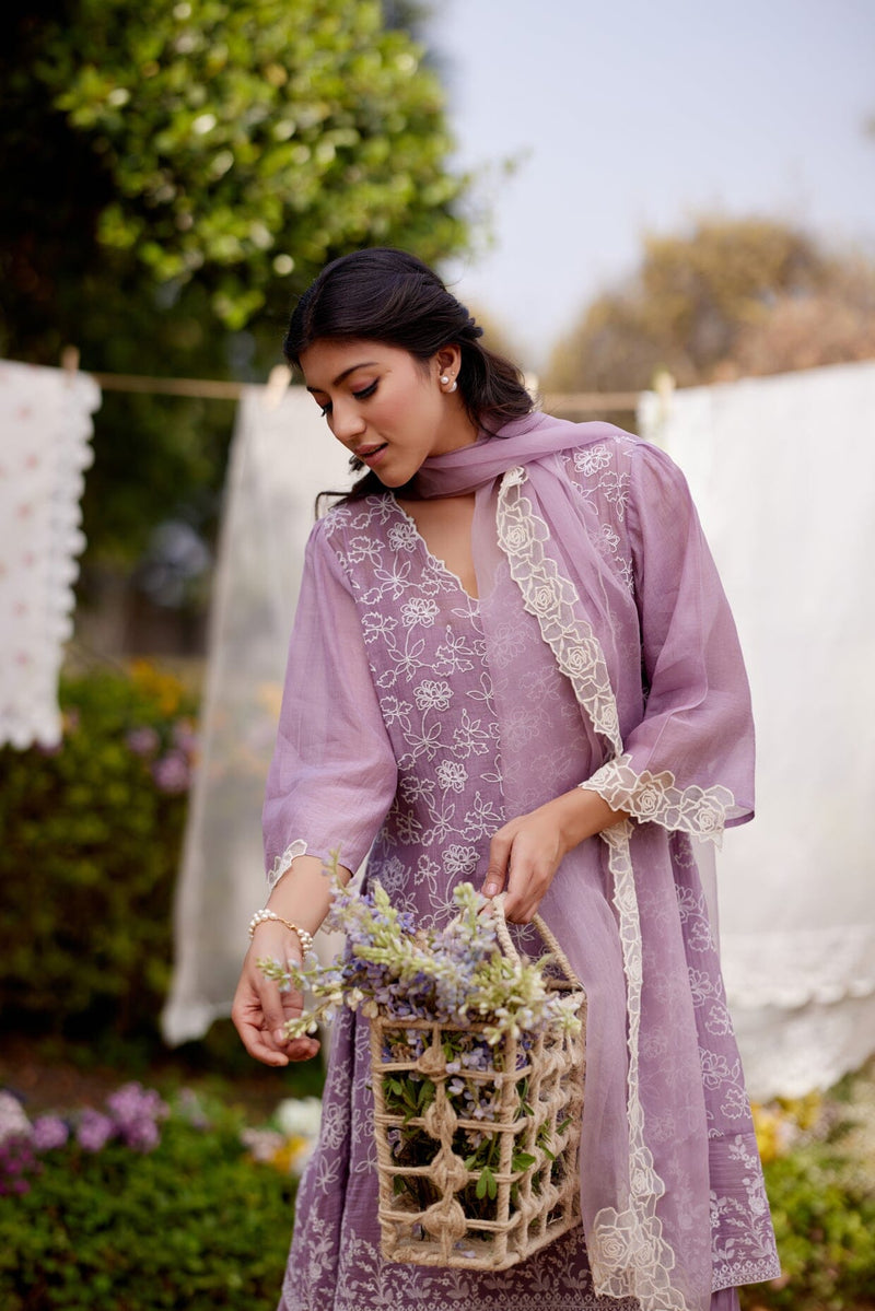 LAVENDER fields- set of 3 ( kurta, pant & dupatta) Naaz By Noor 