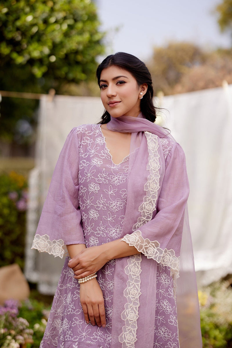 LAVENDER fields- set of 3 ( kurta, pant & dupatta) Naaz By Noor 