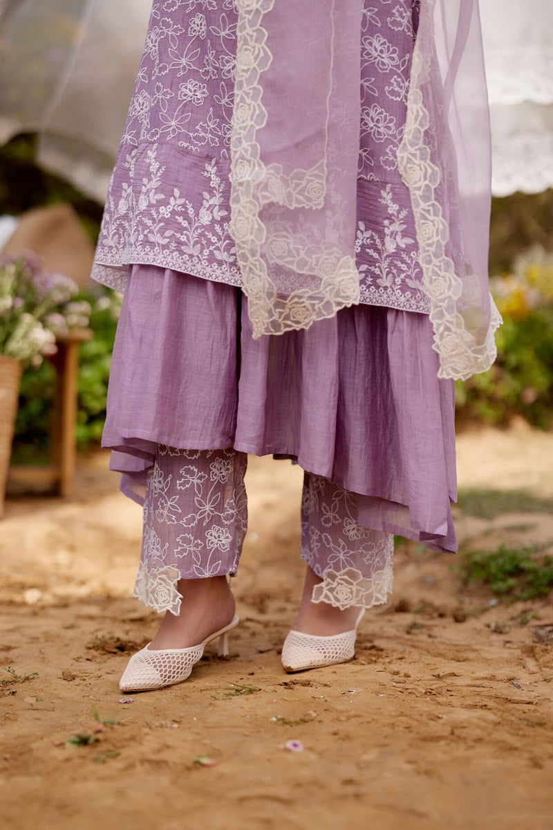 LAVENDER fields- set of 3 ( kurta, pant & dupatta) Naaz By Noor 