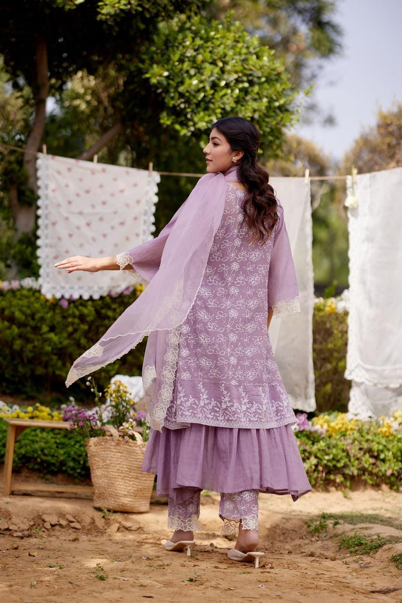 LAVENDER fields- set of 3 ( kurta, pant & dupatta) Naaz By Noor 