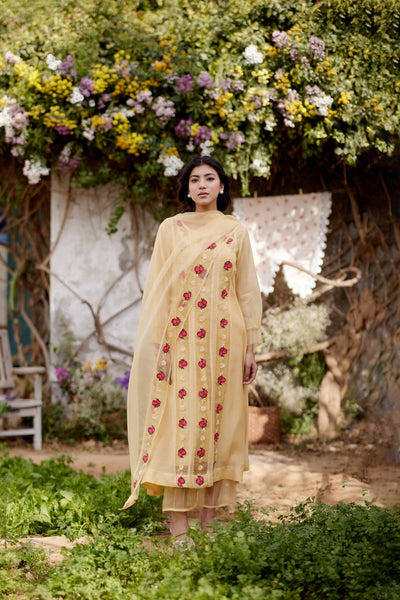 LEMON MERINGUE fields- set of 3 ( kurta, pant & dupatta) Naaz By Noor 