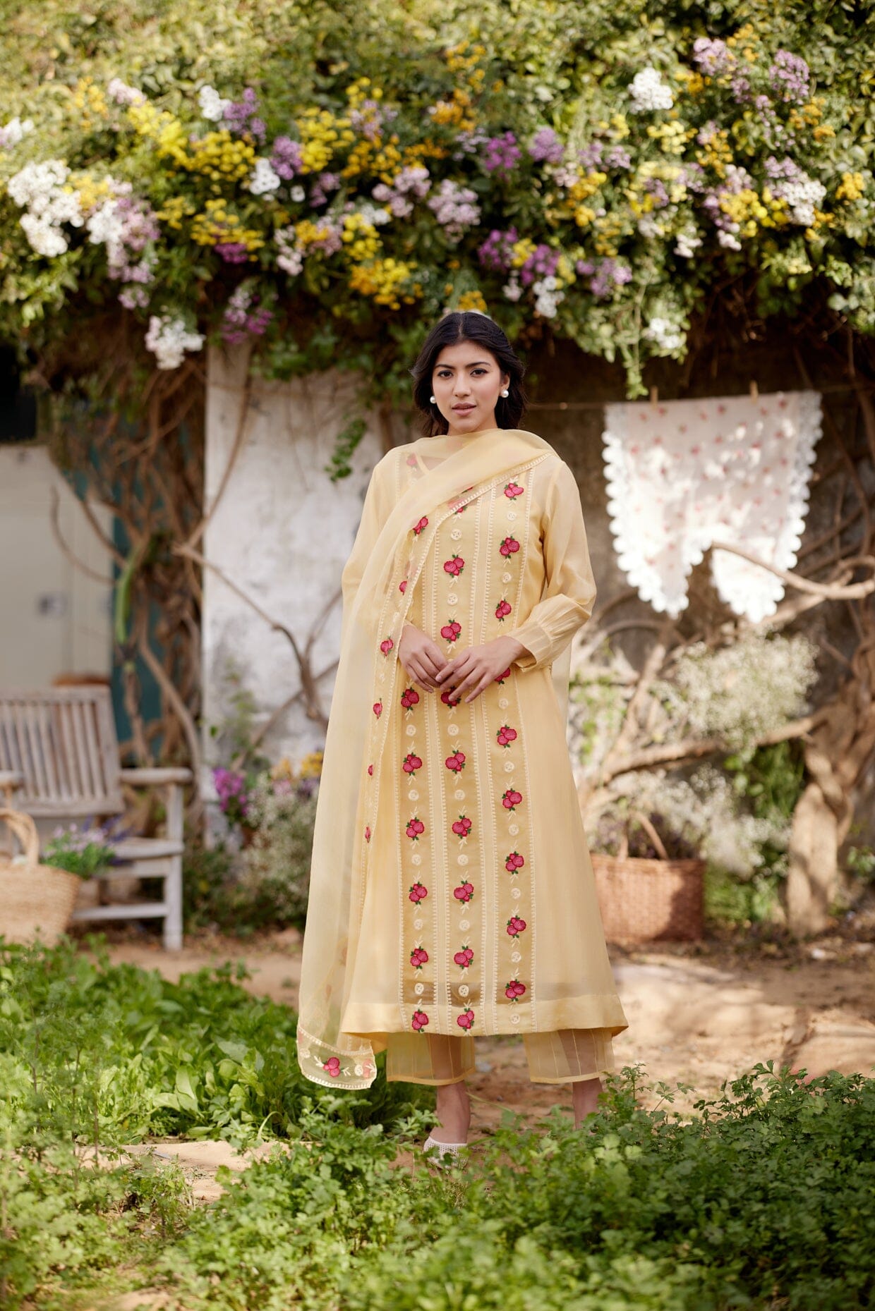 LEMON MERINGUE fields- set of 3 ( kurta, pant & dupatta) Naaz By Noor 
