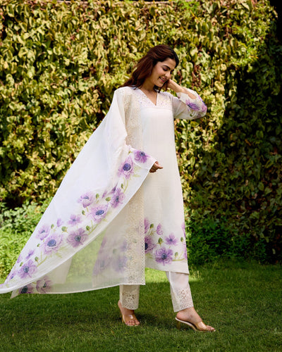 LOVING FLOWER CHILD- SET OF 3( KURTA,PANT&DUPATTA) Naaz By Noor 