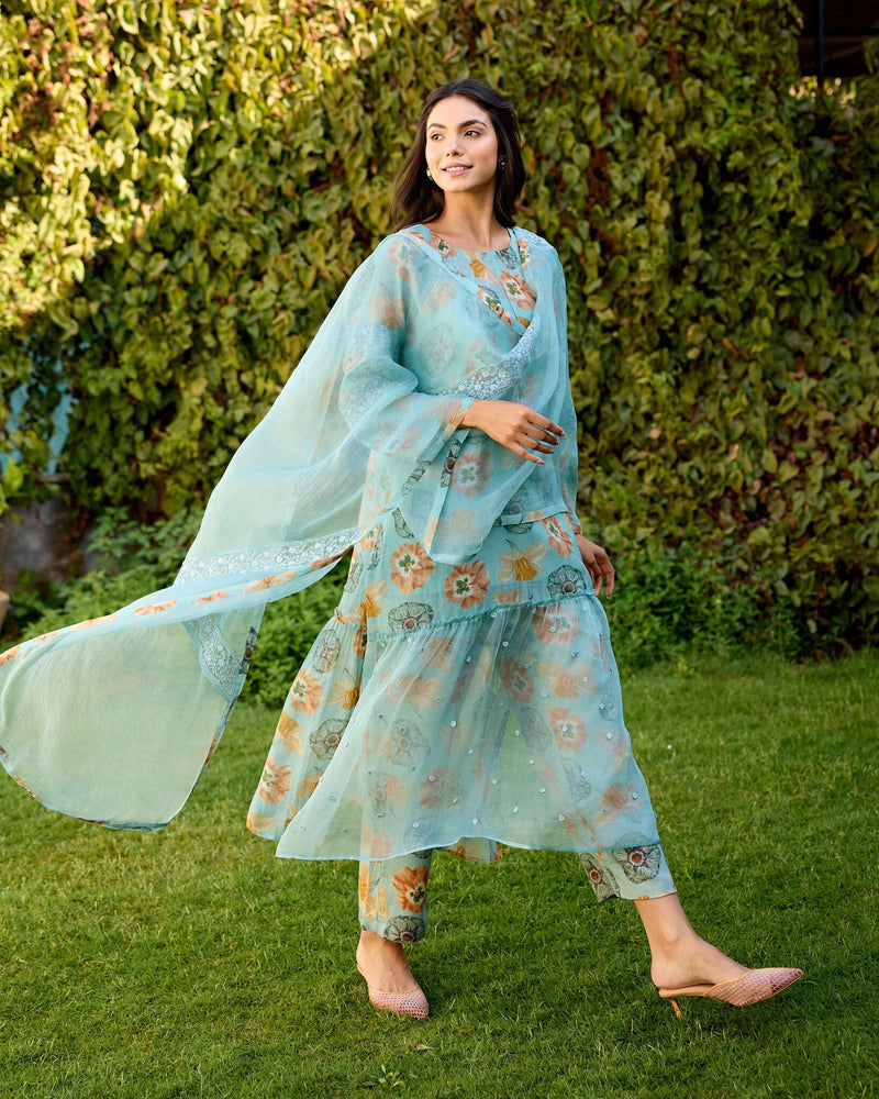 LUSH FLOWER CHILD -SET OF 3( KURTA,PANT & DUPATTA) Naaz By Noor 