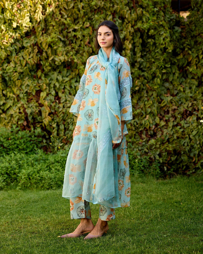 LUSH FLOWER CHILD -SET OF 3( KURTA,PANT & DUPATTA) Naaz By Noor 
