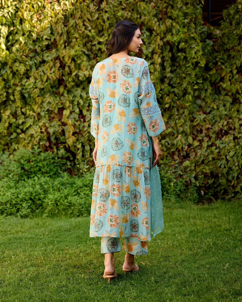 LUSH FLOWER CHILD -SET OF 3( KURTA,PANT & DUPATTA) Naaz By Noor 