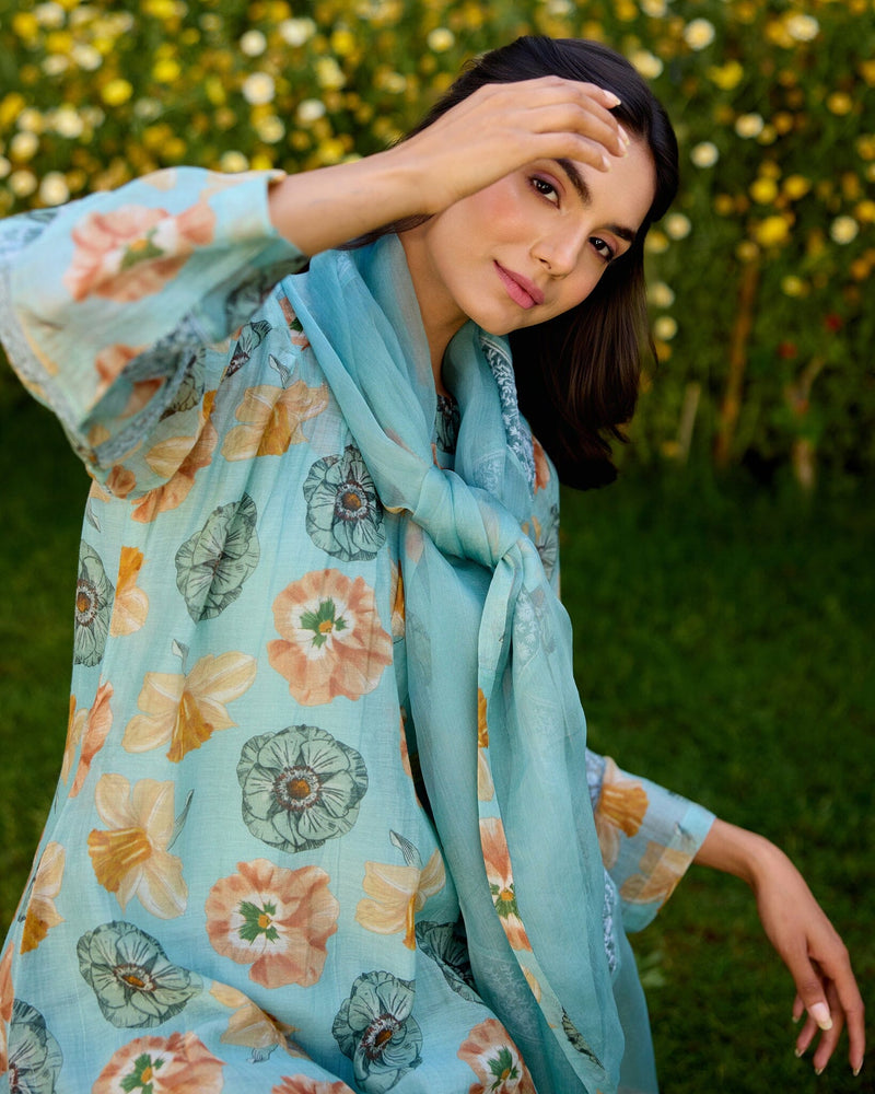 LUSH FLOWER CHILD -SET OF 3( KURTA,PANT & DUPATTA) Naaz By Noor 