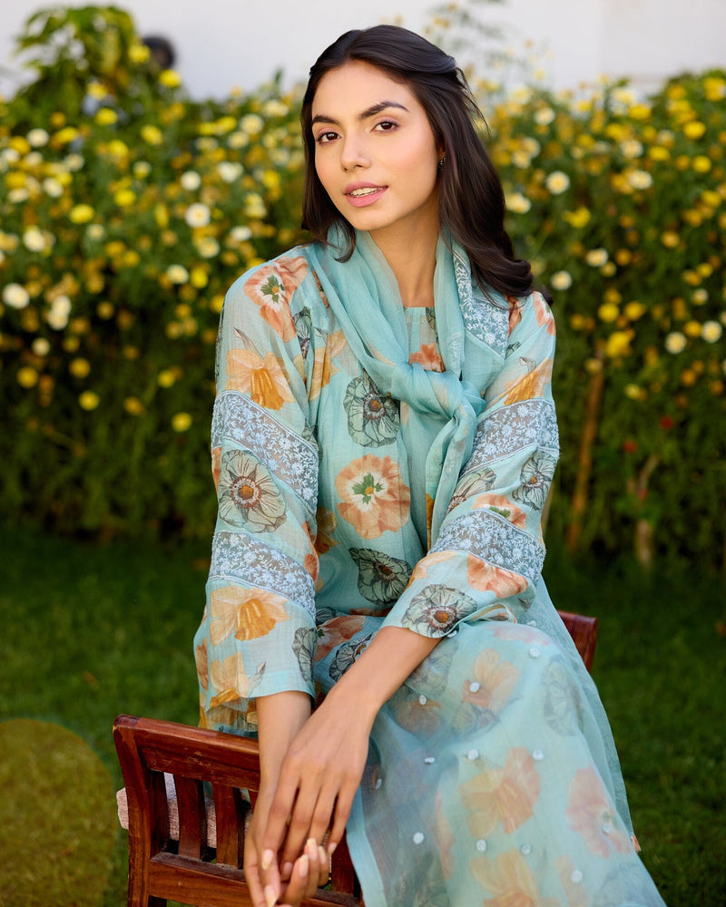 LUSH FLOWER CHILD -SET OF 3( KURTA,PANT & DUPATTA) Naaz By Noor 