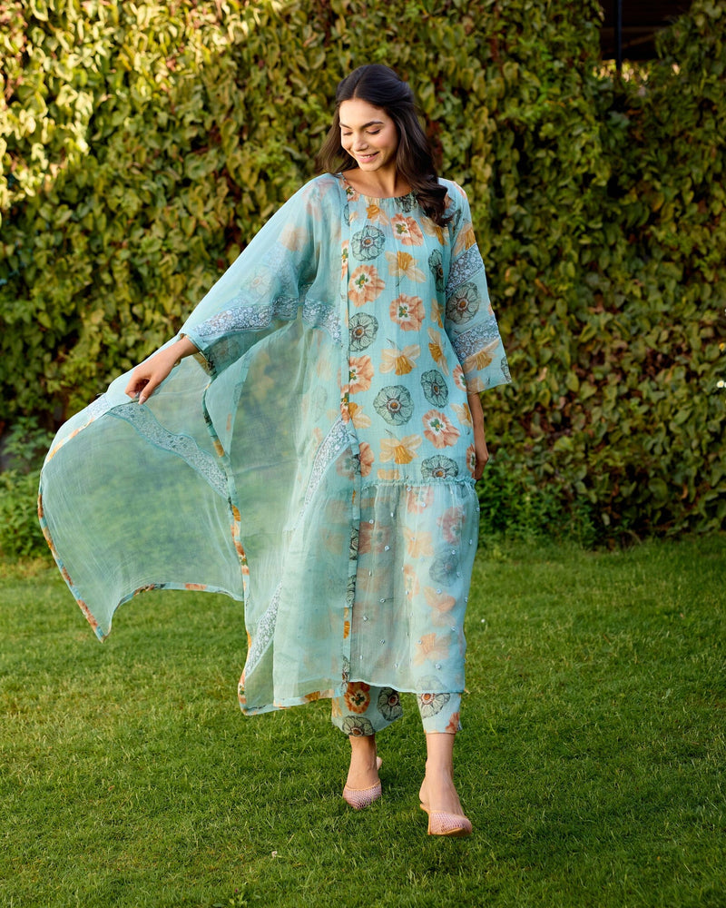 LUSH FLOWER CHILD -SET OF 3( KURTA,PANT & DUPATTA) Naaz By Noor 