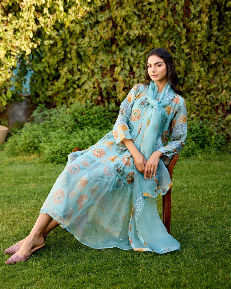 LUSH FLOWER CHILD -SET OF 3( KURTA,PANT & DUPATTA) Naaz By Noor 