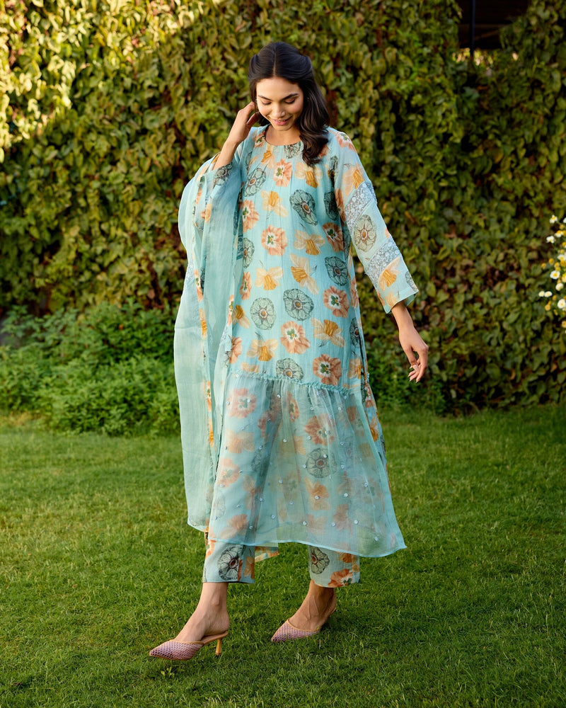 LUSH FLOWER CHILD -SET OF 3( KURTA,PANT & DUPATTA) Naaz By Noor 