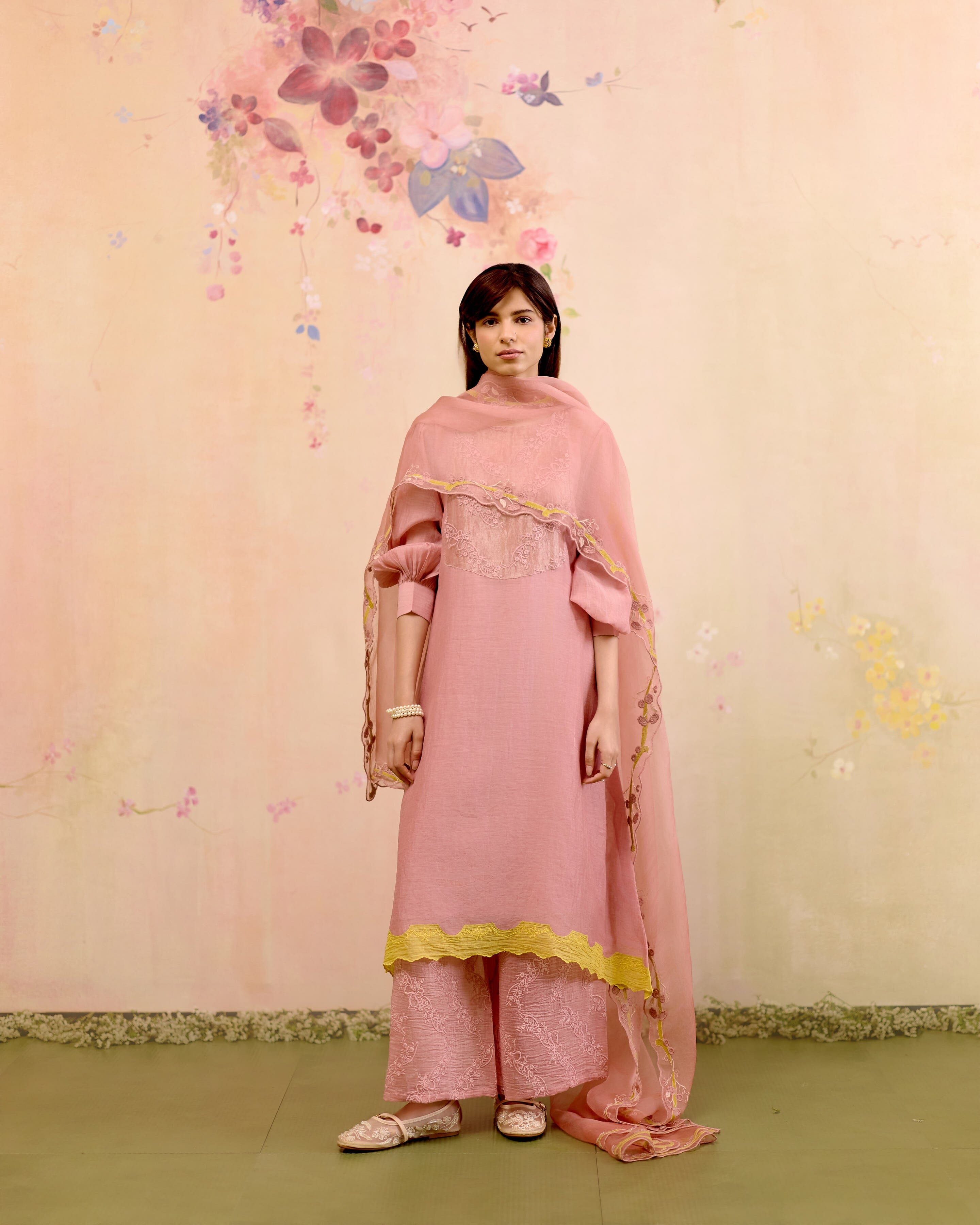 PALE PINK- SET OF 3( KURTA , PANT & DUPATTA) Naaz By Noor 